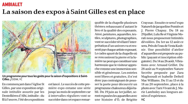 Exposition de dentelle dans l'ancienne église Saint-Gilles à Ambialet - article de presse de La Dépêche du 26 juin 2026