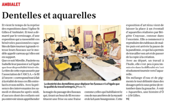 Exposition de dentelle dans l'ancienne église Saint-Gilles à Ambialet - larticle de presse de La Dépêche du 30 juin 2026
